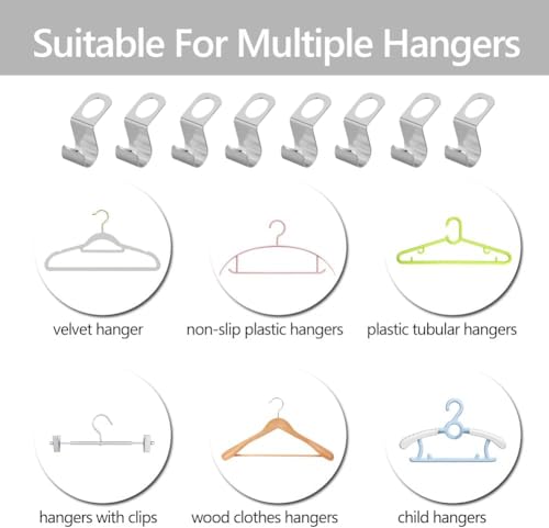 56 Pcs Metal Clothes Hanger Connector Hooks,Stainless Steel Super Sturdy Hanger Extender Hooks, Efficient Closet Space Saver, Easy to Use, Suitable for Heavy Clothing, Fits All Types of Hangers, Silve
