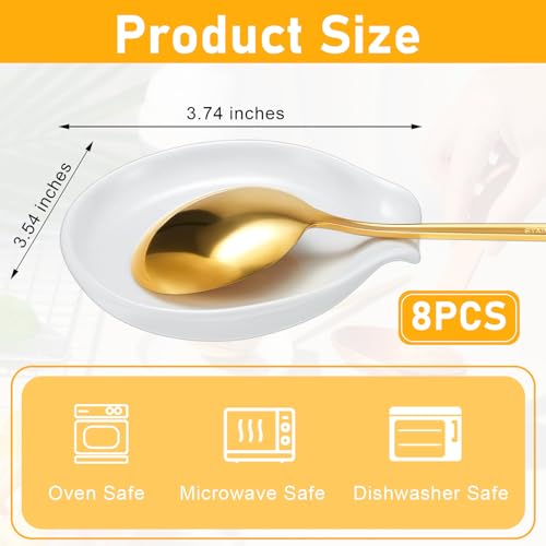 Set of 8 white ceramic spoon rests for stove top, 3.74 inches, from Irenare, designed to keep cookware and countertops clean.
