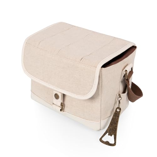 PICNIC TIME Beer Caddy, Drink Caddy and 6-pack Cooler Tote, Drink Carrier with Handle, Bottle Opener, Removable Divider, Shoulder Strap Gifts for Beer Lovers, (Beige) Beige