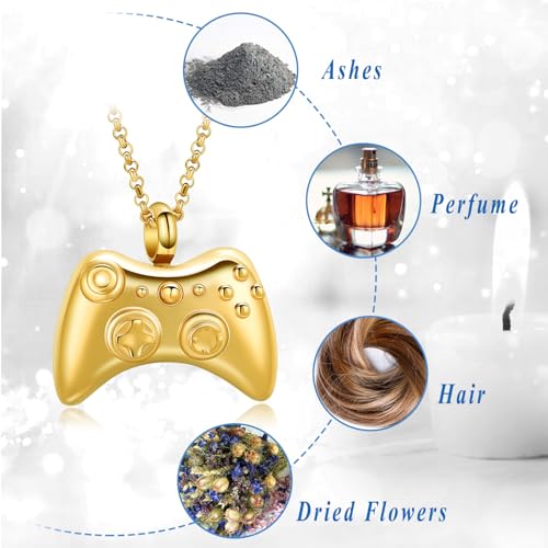 Game Controller Cremation Jewelry Controller Urn Necklaces for Ashes Stainless Steel Game Lover Memorial GamePad Keepsakes Urns Jewelry for Men Women Gold