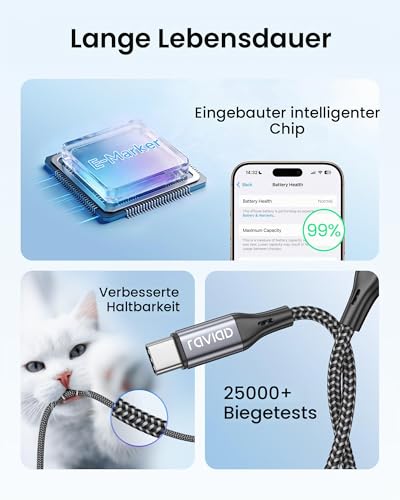 Raviad USB 3.0 to USB C Cable 1 m, Fast Charging Cable USB C Data Cable 5 Gbps | Nylon Braided QC 3.0 USB C Charging Cable for iPhone 17 16 15 Pro Max, Samsung Galaxy S26 S25, Macbook, iPad Pro, Air, Pixel gray 5Gbps 1M