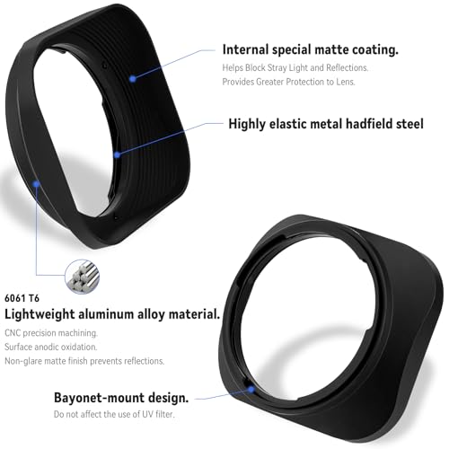 Haoge LH-ZM32 Bayonet Metal Square Lens Hood Shade Compatible with Carl Zeiss Distagon T 1.4/35 35mm f1.4 f/1.4 ZM Lens Black [Square - Black]