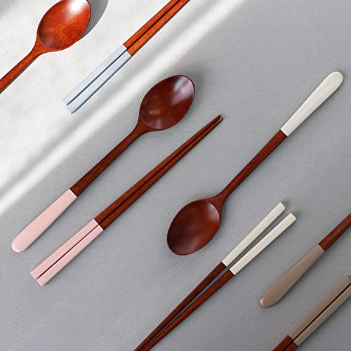 MANMUL sangjeom Korea Style Spoon and Chopsticks Set, 4 set lacquer Wooden Chopsticks Spoon (ivory) Ivory