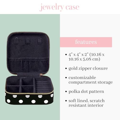 Kate Spade New York travel jewelry case with polka dot pattern, compact jewelry box with compartments for accessories and rings.