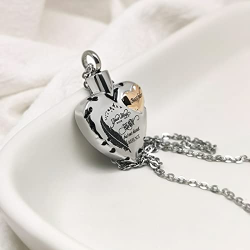 Heart Urn Necklace for Ashes Cremation Memorial Keepsake Jewelry for Loved Ones -Your Wings were Ready My Heart was Not Angel wing 1-Mom