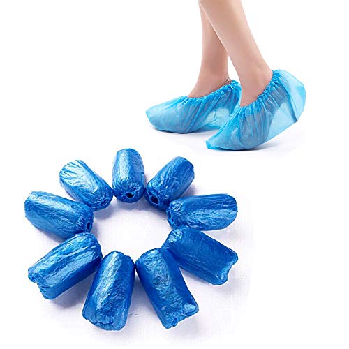 Shoe Covers Disposable Non-Slip Overshoes Waterproof Disposable Shoe Covers Plastic Covers for Shoes Pack of 100 Blue DE