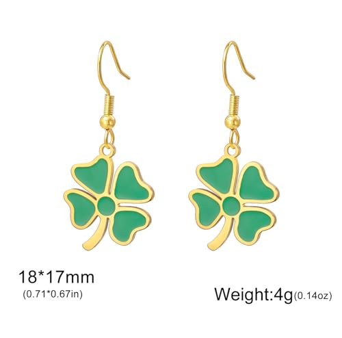 Four Leaf Clover Earrings Green Shamrock Drop Dangle Earrings Good Lucky Charm Friendship Jewelry St Patricks Day Accessories Irish Gift for Women gold