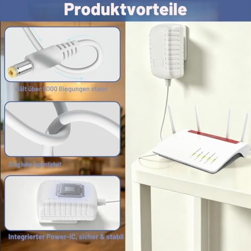 12V 3A Power Supply Charger for AVM Fritz!Box Router 7590 AX, 7530 | For 7490, 7510, 7430, 7390, 7690, 7540, 6690, 6660, 6670, 6490 and Telekom Speedport Smart Router, plug 5.5 x 2.5 mm, 1.5 m