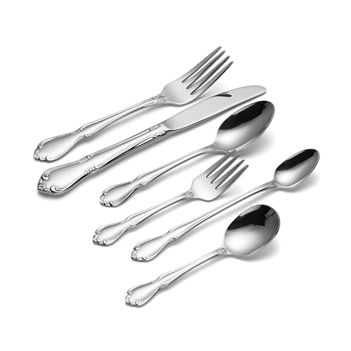 Oneida Chateau 6-piece baby spoon and fork toddler flatware set with stainless steel handles, suitable for young children.