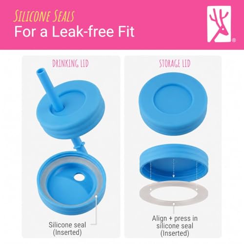 Elk and Friends Kids 10oz Stainless Steel Mason Jars + Sleeves + Lids | 4pk Pink/Teal/Yellow/Blue