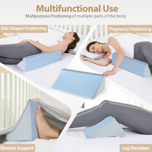 Blue Touchutopia body wedge pillow for side sleepers, 20-inch support cushion for optimal positioning and comfort.