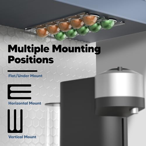 GALVANOX Wall Mounted Holder for Nespresso Vertuo Pods Organizer, 10 Capsule Stick On with Adhesive Backing - Low Profile Vertuoline Wall Mount, Under Cabinet (Clear Acrylic) (Pack of 2) 11,3 inch x 6,8 inch x 0,5 inch (Pack of 2)