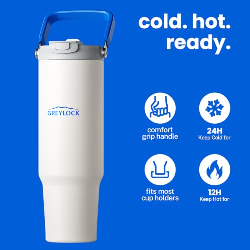 40 oz Insulated Tumbler with Top Handle, 2-in-1 Flip Straw & Spout Lid White 40.0 ounces