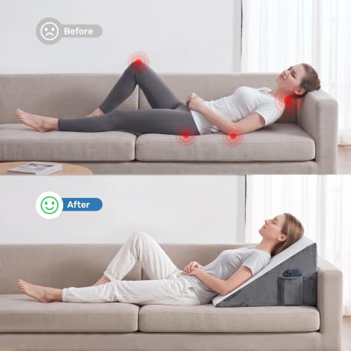 puredown® 12" Bed Wedge Pillow, Cooling Wedge Pillows for Headboard, Pillow Wedge for Nighttime Acid Reflux, Lumbar & Back Support, Leg Elevation Therapy, Snore Reduction Aid.White White 24*24*12 Inch