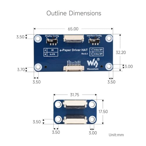 Waveshare E-Paper Driver HAT, Compatible with Raspberry/Nucleo Main Control Boards, for Waveshare SPI Interface E-Paper Raw Panels