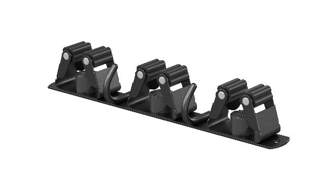 Radikor Wall Broom Holder, Stainless Steel Broom Holder with 5 Holders & 4 Hooks | Installation without drilling or screws. Keeps brooms, mops and garden tools tidy in the home and garage Black L x1