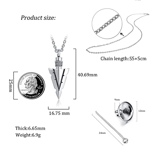 YSAHan Spearpoint Arrowhead Pendant Cremation Jewelry for Men Ashes Spear Point Arrow Urn Necklace Keepsake Memorial, UR-12_Arrowhead
