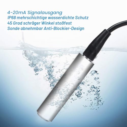 Level Sensor Liquid Water Level Sensor, Level Indicator Cistern Level Transmitter 5 m Cable Water Level Sensor Detector 12-32 VDC 4-20 MA (0-2 m) 0-2 Months
