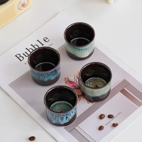 Espresso Cups Set of 2, Ceramic Espresso Cups, Expresso Shots Cups, 2.5oz Tea Cups, Demitasse Cups (4, full magic/full magic blue) 4