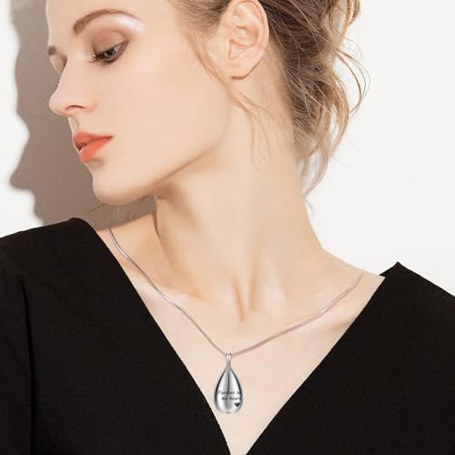 Yinplsmemory Teardrop Urn Ashes Necklace for Women Men Always In My Heart Urn Locket Pendant Ashes Keepsake Memorial Cremation Jewelry
