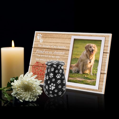 Paw Print Keepsake Cremation Urn for Pet Ashes – Small Memorial Urn for Dog or Cat Ashes, Handcrafted Aluminum Keepsake Urn for Sharing Ashes, Pet Memorial Urn with Paw Prints (Black) Black