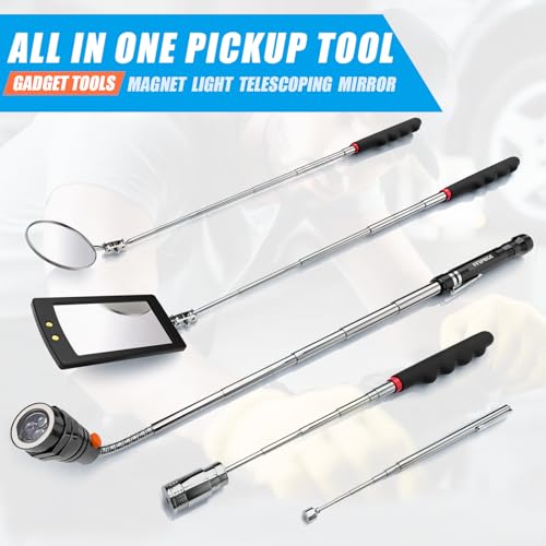 FFIPBGE 5-piece magnetic pickup tool set with magnetic rods, flashlight, swivel inspection mirror, and sweepers