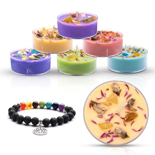 7 Chakra Candle Gift Set with Crystals – Soy Wax Aromatherapy Candles, Crystal Tree of Life & Chakra Bracelet – Spiritual Gift for Women, Meditation, Yoga & Relaxation