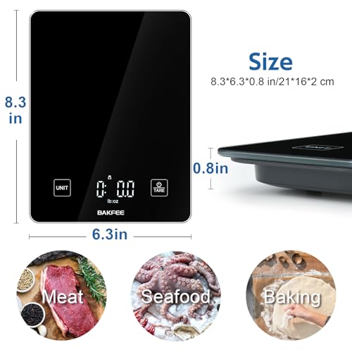 10kg Rechargeable Digital Kitchen Scale, IP67 Waterproof Food Scale with 1g Precision, USB Rechargeable, LED Display, Tempered Glass Surface, for Baking, Cooking, Making Sourdough Bread. Black