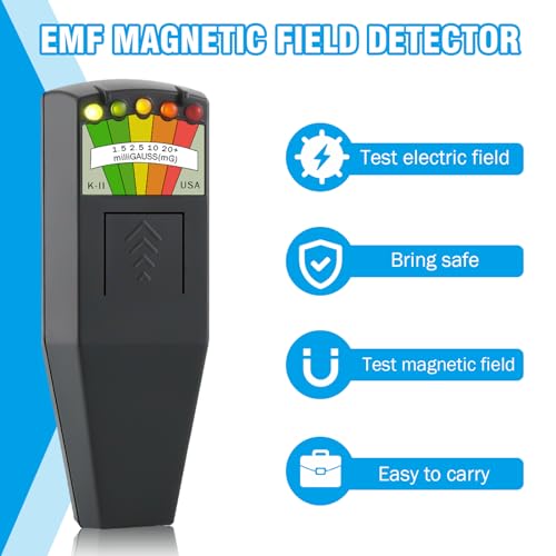 K2 EMF Meter Handheld Electromagnetic Radiation Detector 5 LED Ghost Hunting Detector EMF Magnetic Field Monitor for Office Home Ghost Hunting 50Hz-20000Hz Black