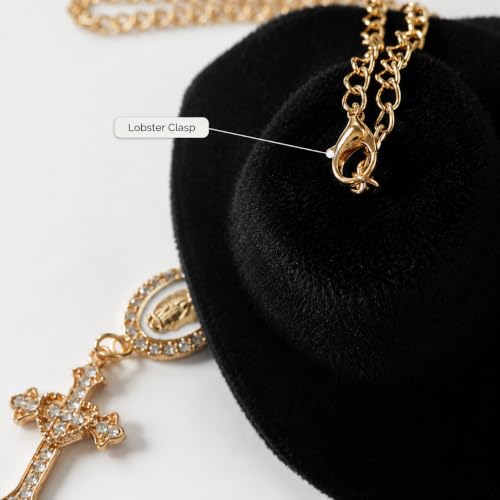 Baptism Car Charm Cowboy Hat Rear View Mirror, Virgin Mary Cross for Car Virgin Mary B