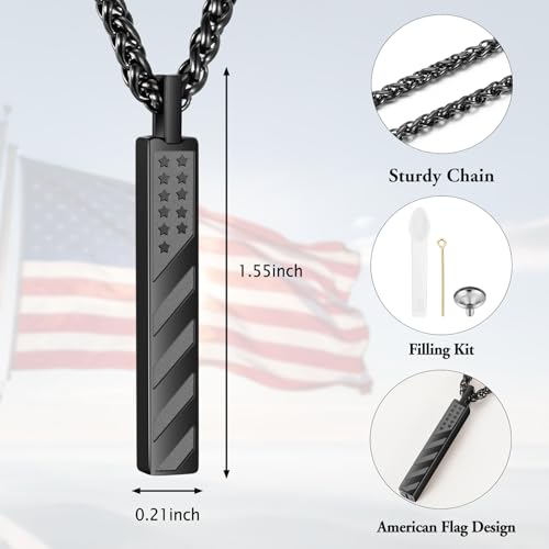 XIUDA Flag Urn Necklace for Ashes Bar Memorial Cremation Jewelry for Ashes Stainless Steel Ashes Pendant Necklace for Men Women Black