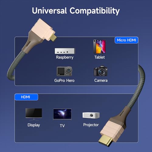 PHOTOOLEX Micro HDMI to HDMI Cable+Micro HDMI Male to HDMI Female Cable+HDMI to HDMI Cable,High Speed Hdmi Cables, 90 °Angle Braided Nylon & Gold Connectors, 4K@60Hz HDR,for Nikon Zfc/GoPro Hero/PS4