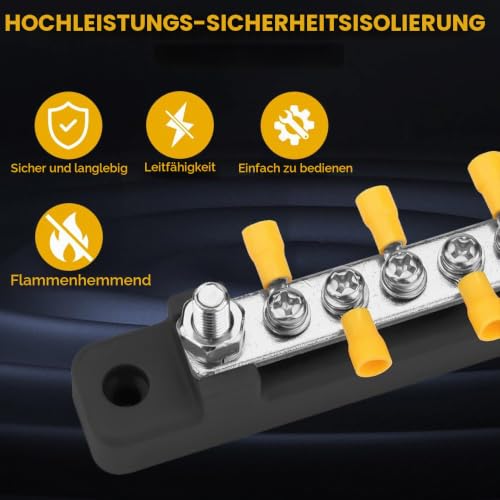 Bus Bar 150A, Power Distribution Block 12V-48V DC BusBar Box with Cover and 12 x M4 Terminal Bolts Busbars Distribution Block for Cars Motorhomes Marine Solar