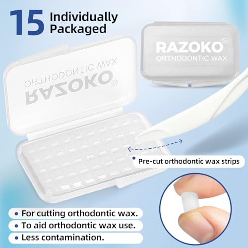 RAZOKO Braces Wax - Pre Cut Strong Adhesion Toothwax 750 Pieces Food Grade Comfortable Protection for Kids & Adults Portable Travel Case Fragrance Free White fragrance-free 750 Stücke