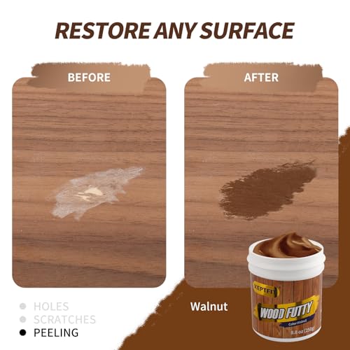 KEPTFIT walnut wood filler putty for paintable and stainable furniture repair, 8.8 oz tub