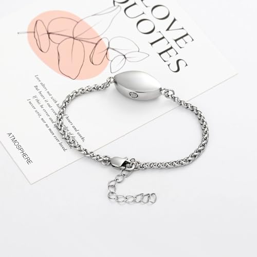 Cremation Bracelet for Ashes Oval Urn Ash Bracelet Memorial Jewellery Bereavement Keepsake Gifts for Loss of a Loved One Silver