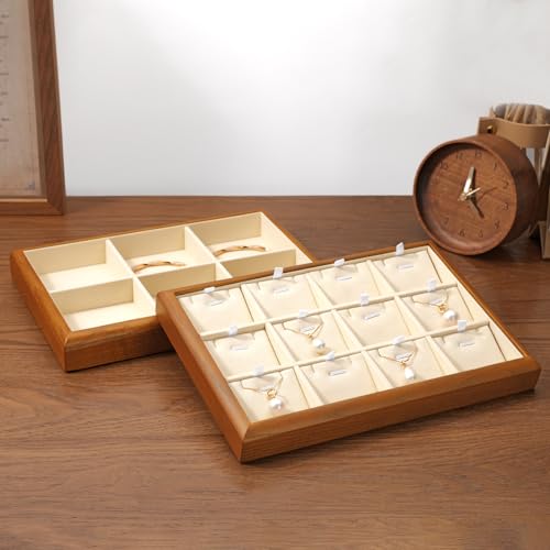 Oirlv Wood & Microfiber Jewelry Tray Cream 1 grid