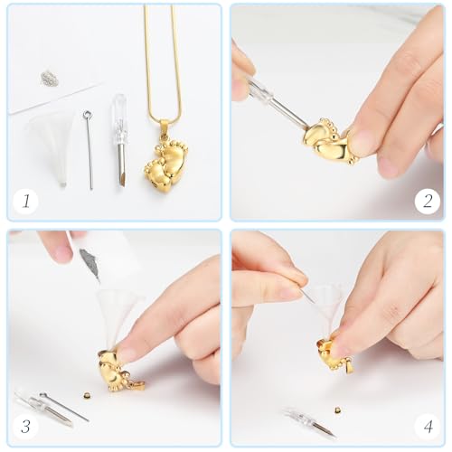 Footprint Urn Necklace for Ashes Cremation Jewelry for Women Men Stainless Steel Baby Foot Memorial Necklaces Keepsake Jewelry for Human Pet Ash Holder with Filler Tool Gold