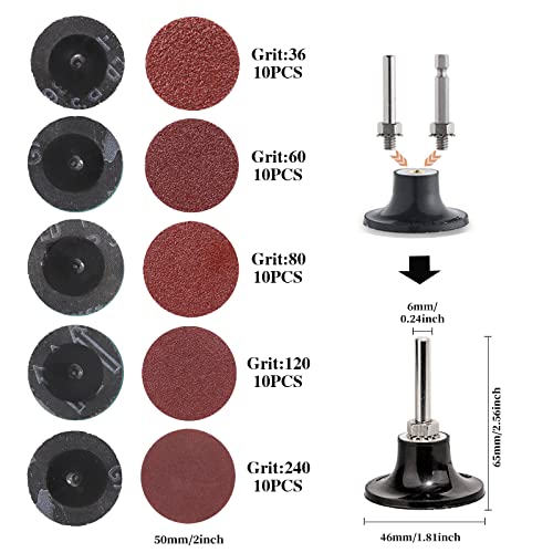 50 mm Quick Release Discs 53 Pieces Grit 36-240 red