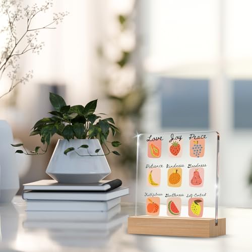 Christian Galatians 5:22-23 Fruit Of The Spirit Gifts for Women, Fall Summer Decorative Bible Verse Desk Art Farmhouse Decor Acrylic Plaque with Wooden Stand, Inspirational Gifts for The Home or Office Decor