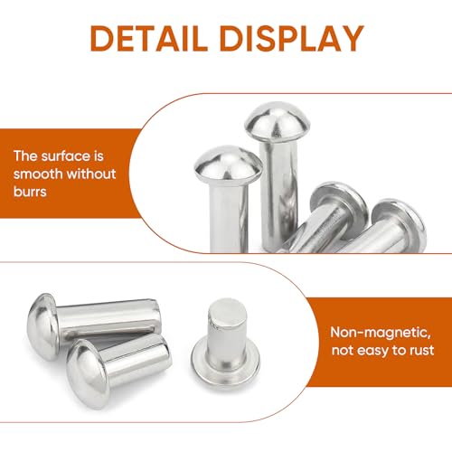 ALLCLEAN solid aluminum brazier head rivets, 3/16-inch diameter x 1/2-inch length, pack of 150