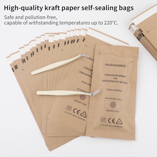 Pack of 100 Self-Sealing Sterilization Bags 100 x 200 mm / 3.9 x 7.9 inches for Dental Tools and Nail Tools, Disposable Cleaning Bags for Autoclaves and Sterilisers, for Oral Cavity Cosmetics Beauty 100 pieces 100x200mm