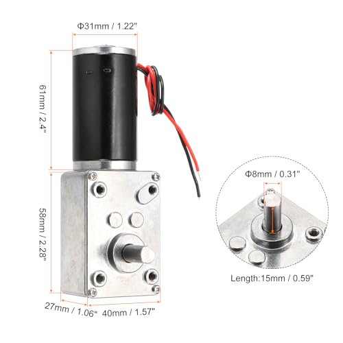 sourcing map DC 12V 60 RPM Reversible Worm Geared Motor Reducer Motor 8mm D Shape Shaft High Torque Gear Box Reduction Electric Motor for Sweepers, Printers, Ovens