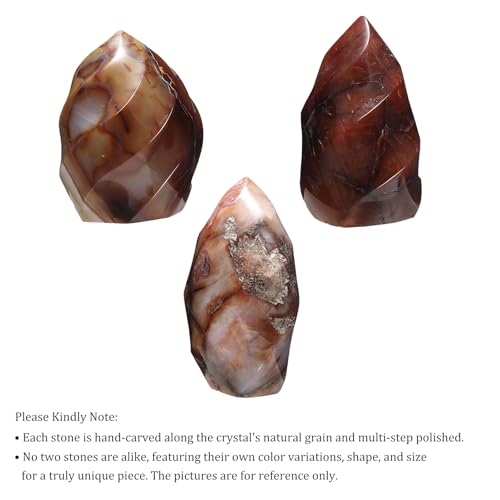 TUMBEELLUWA Carnelian Crystal Obelisk Tower for Home Shelf Desk Decor Red 501-600 g