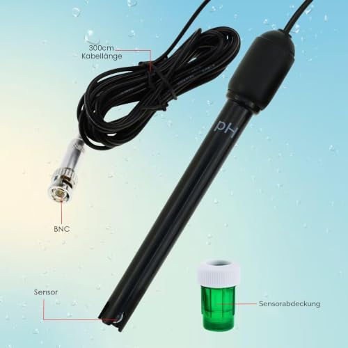 Long Body pH Electrode with BNC Socket Probe 300 cm Cable 0-14pH for pH Meter, pH Regulator pH Device Economical Sensor Long tube