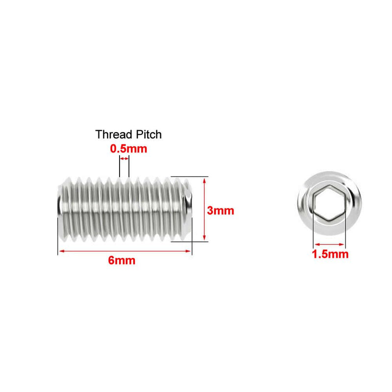 [Australia - AusPower] - Junter 50pcs M3 x 6mm A2 Stainless Steel Flat Point Grub Hex Socket Set Screws Metric DIN913 