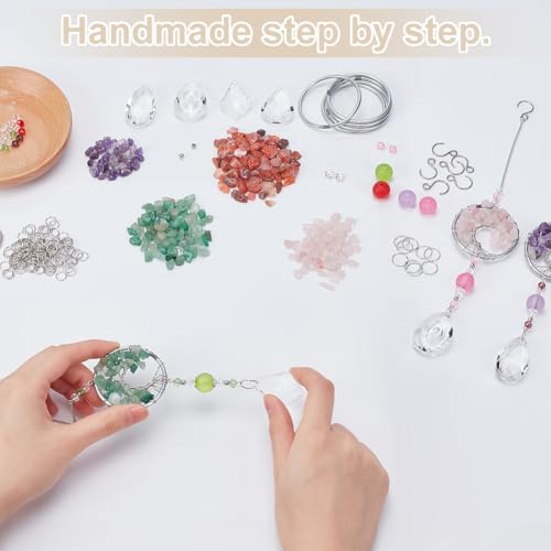 200 Pcs Sun Catcher Crystal DIY Tree of Life Sunshine Catchers Kit for Window Indoors DIY Sun Catchers Making Kits for Wall Hanging Dream Catchers for Car Rainbow Maker Garden Home Decor