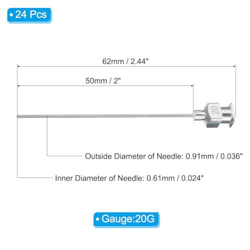 PATIKIL Pack of 24 Blunt Tip Dosing Cannula 20 g, 2 Inch Stainless Steel Liquid Dosing Cannulas with Lure Lock for Refilling Liquid Ink Adhesives 20G