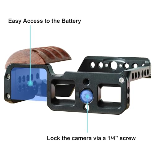 ZV-E10 Camera Cage with Wooden Handle -Clod Shoe and Locating Threaded Holes for Sony ZV-E10 Video Camera-A004