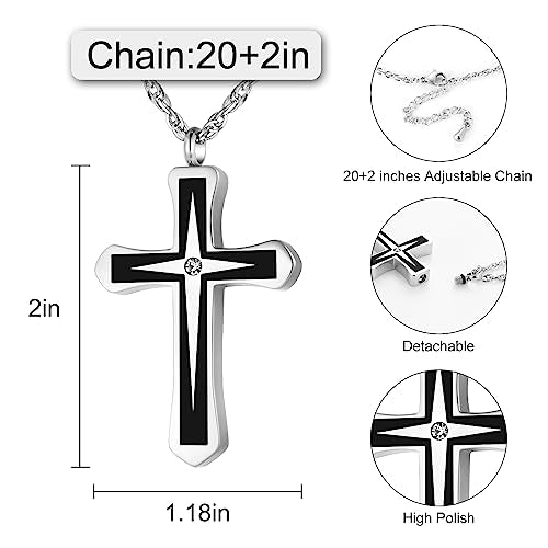 XIUDA Cross Urn Necklaces for Ashes Crystal Cremation Pendant Urns for Human Ashes Memorial Keepsake Cremation Jewelry for Men Women Silver